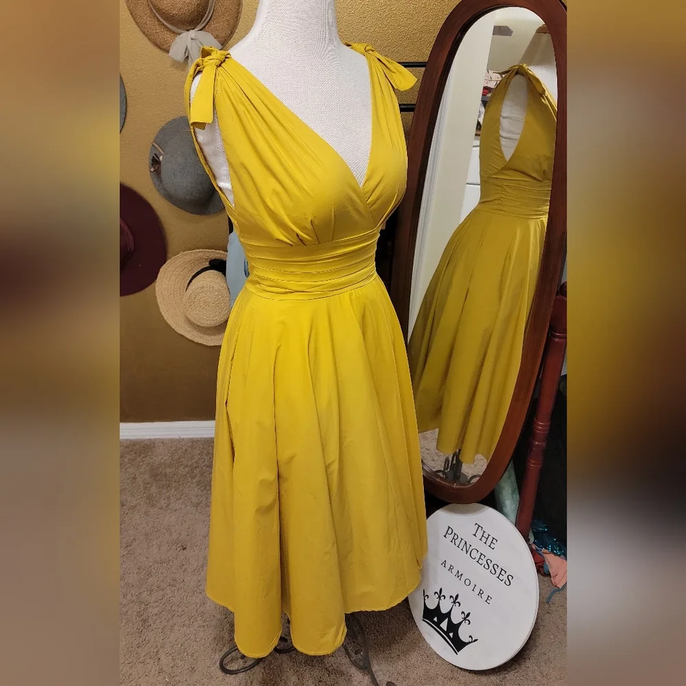 Retro VTG Yellow Sally Fitted Midi Dress - Picture 7 of 7